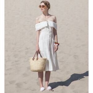 REFORMATION Mariana Dress Linen Blend Off The Shoulder Plaid Cottagecore Midi